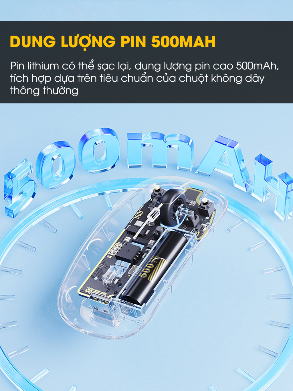 Chuột máy tính không dây TEKKIN INPHIC X5 ngoại hình trong suốt độc lạ pin sạc lại click tắt âm chống ồn văn phòng - hàng nhập khẩu