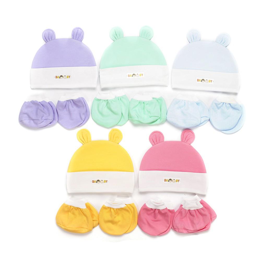 Set 5 bộ nón và vớ đủ màu tai thỏ 100% cotton giao màu ngẫu nhiên