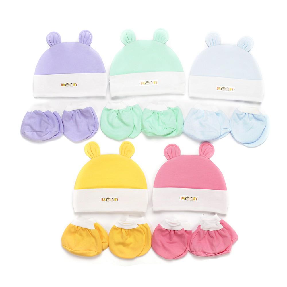 Set 5 bộ nón và vớ đủ màu tai thỏ 100% cotton(5 vớ tay, 5 vớ chân, 5 nón) giao màu ngẫu nhiên