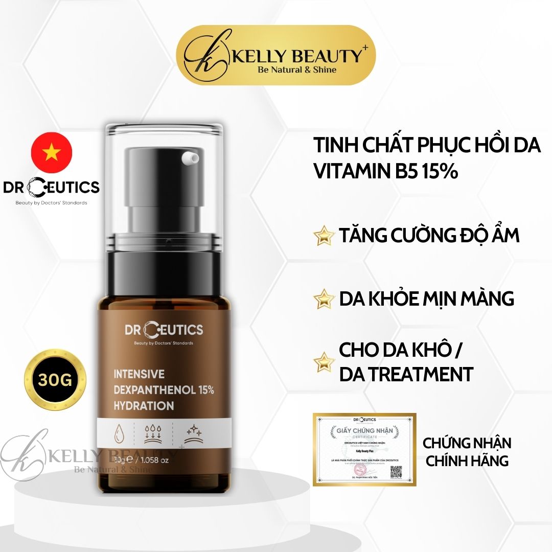 Serum Vitamin B5 15% DrCeutics - Siêu Phục Hồi Da &amp; Cấp Ẩm Cho Da - Intensive Dexpanthenol 15% Hydration - Kelly Beauty