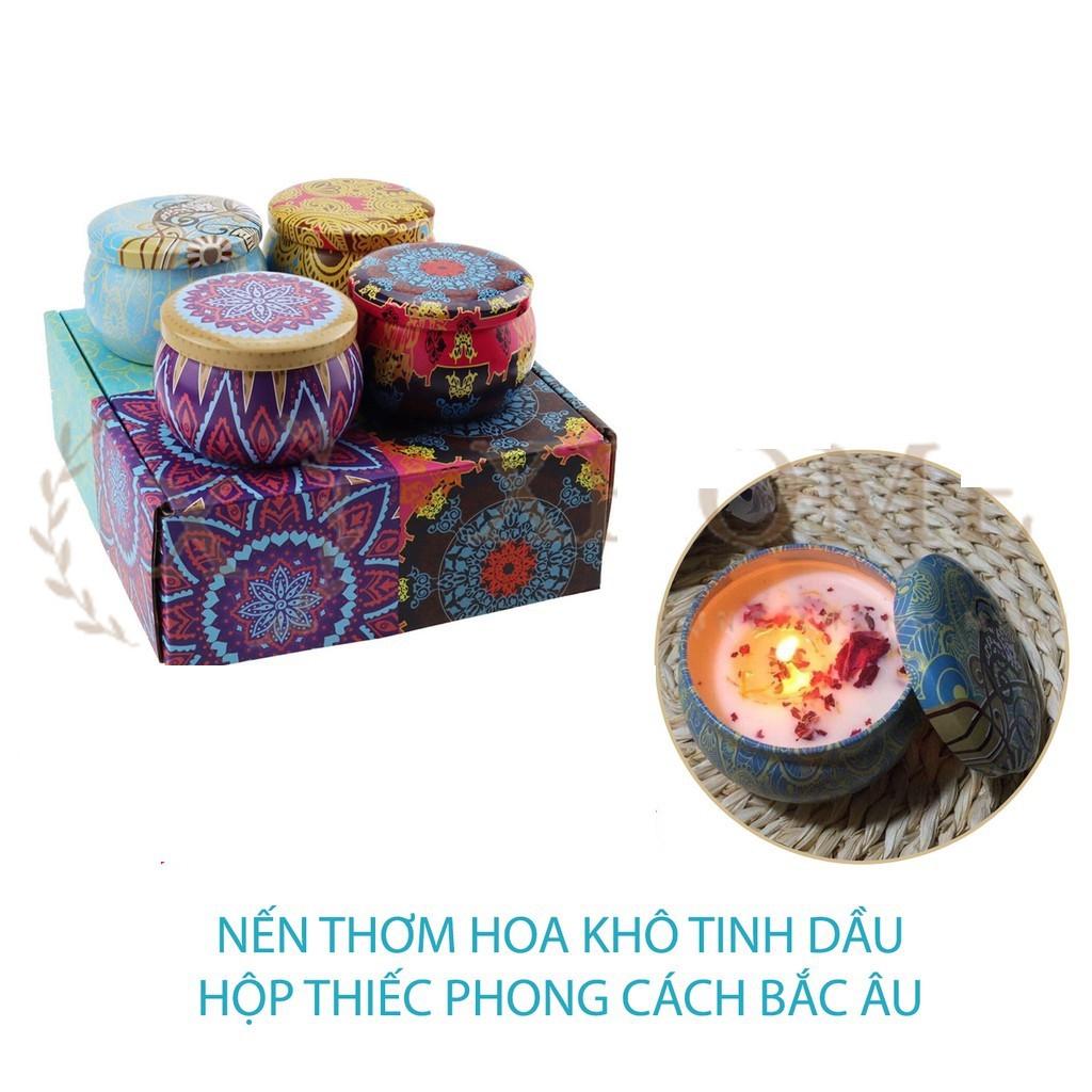 Nến thơm tinh dầu cao cấp không khói an toàn khử mùi, thư giãn, nến thơm hoa khô