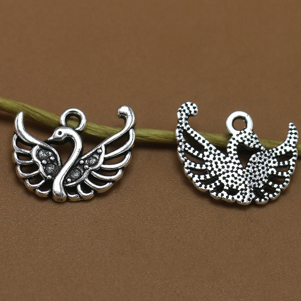 50x Charms Swan Animal Pendant Vintage Silver Crafts DIY Jewellery Making