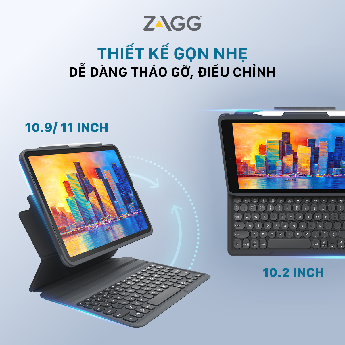 Ốp lưng kèm bàn phím ZAGG Keyboard Pro Keys-Apple-iPad 10.2-Black/Gray-UK - 103407134 - Hàng chính hãng