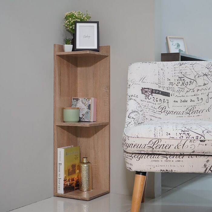 SB Furniture, Looms, Claire Corner Shelf, Solid Oak Color, W25xD25xH113 cm.