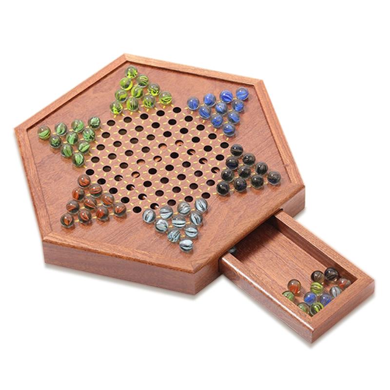 Wooden Chinese Checkers Set with Storage Drawer Children Adults Chess Board Game