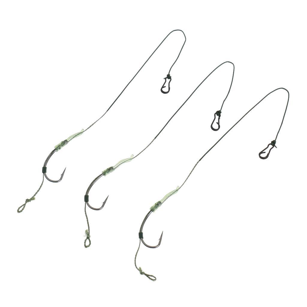 3x Carp Fishing Hair Rigs Braided Thread Carbon Steel Fishhook 6# 8# 10# 12#