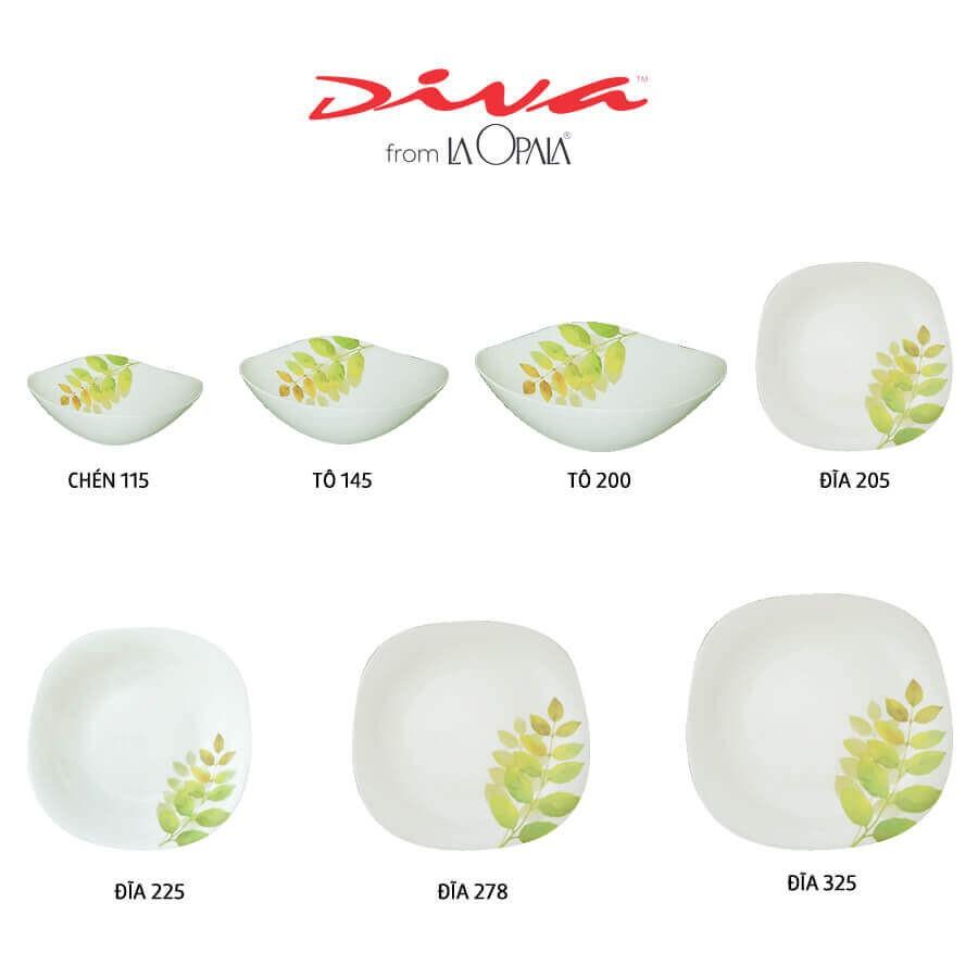 Bộ chén đĩa thủy tinh vuông tròn 12 món AS - Diva LaOpala - Hàng Chính Hãng