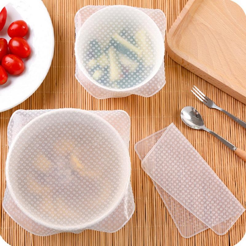 Kitchen Tool Transparent Reusable Silicone Kitchen Food Wrap Seal Bowl Cover Strech Food Fresh Keeping Silicone Wraps Stretch