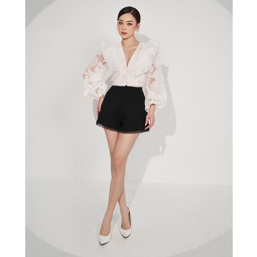 MOLLYNISTA - Quần Lincy short đen lai phối đăng ren