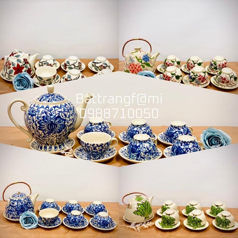 Bộ ấm trà vẽ tay hàng mỹ nghệ cao cấp sứ Bát Tràng