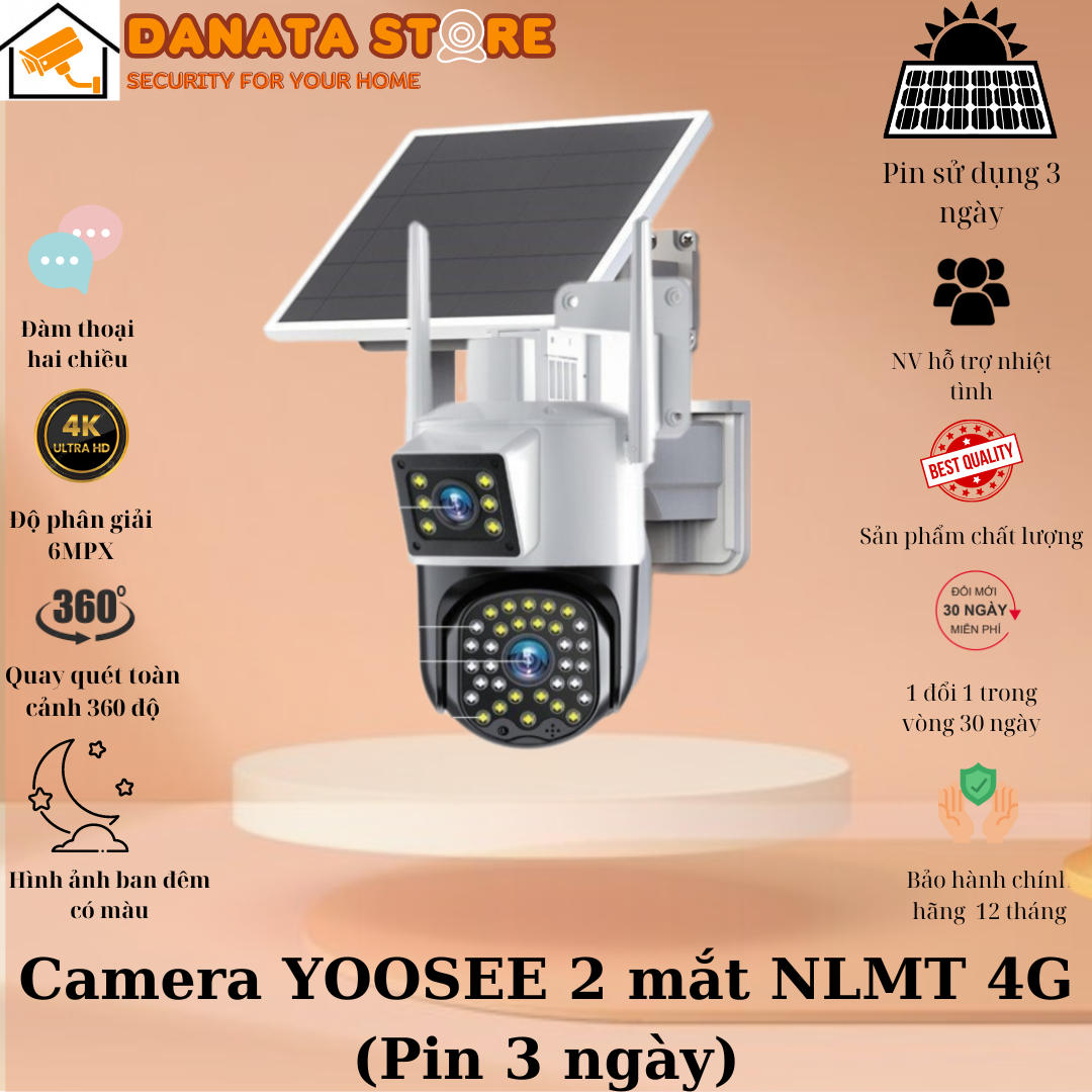 (Lỗi 1 đổi 1) Camera Yoosee Năng Lượng Mặt Trời 4G 2 mắt quay đêm có màu 5.0mp - đàm thoại 2 chiều - Hàng chính hãng