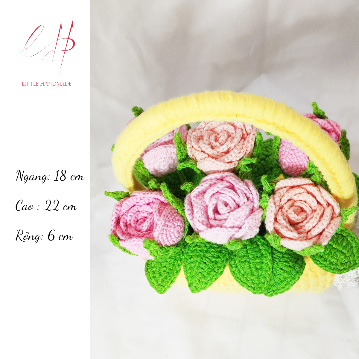 Giỏ hoa hồng ghép cánh phong cách lolita 18 x 22 x 6 cm