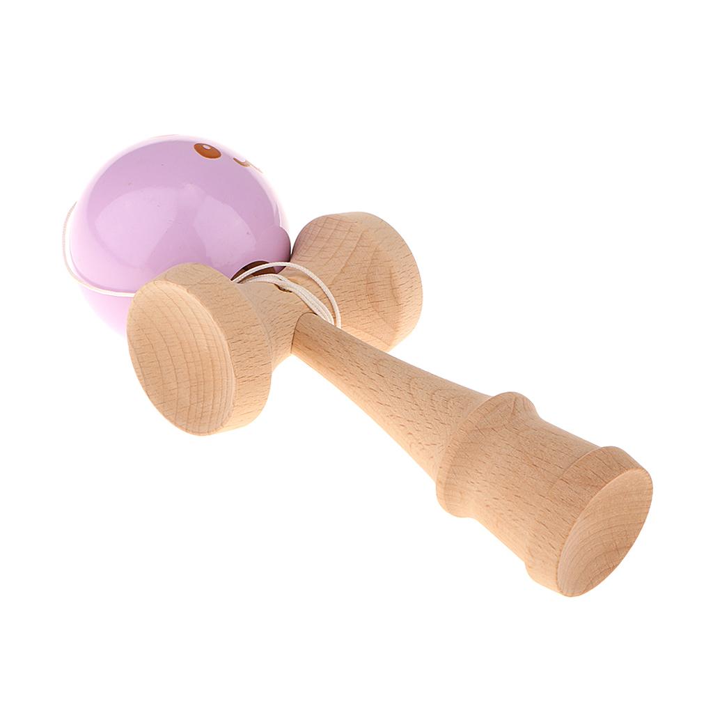 Gỗ Kendama Đồ Chơi Dễ Thương Cho Bé Mặt Búp Bê Tím Bóng Đồ Chơi Cho Bé