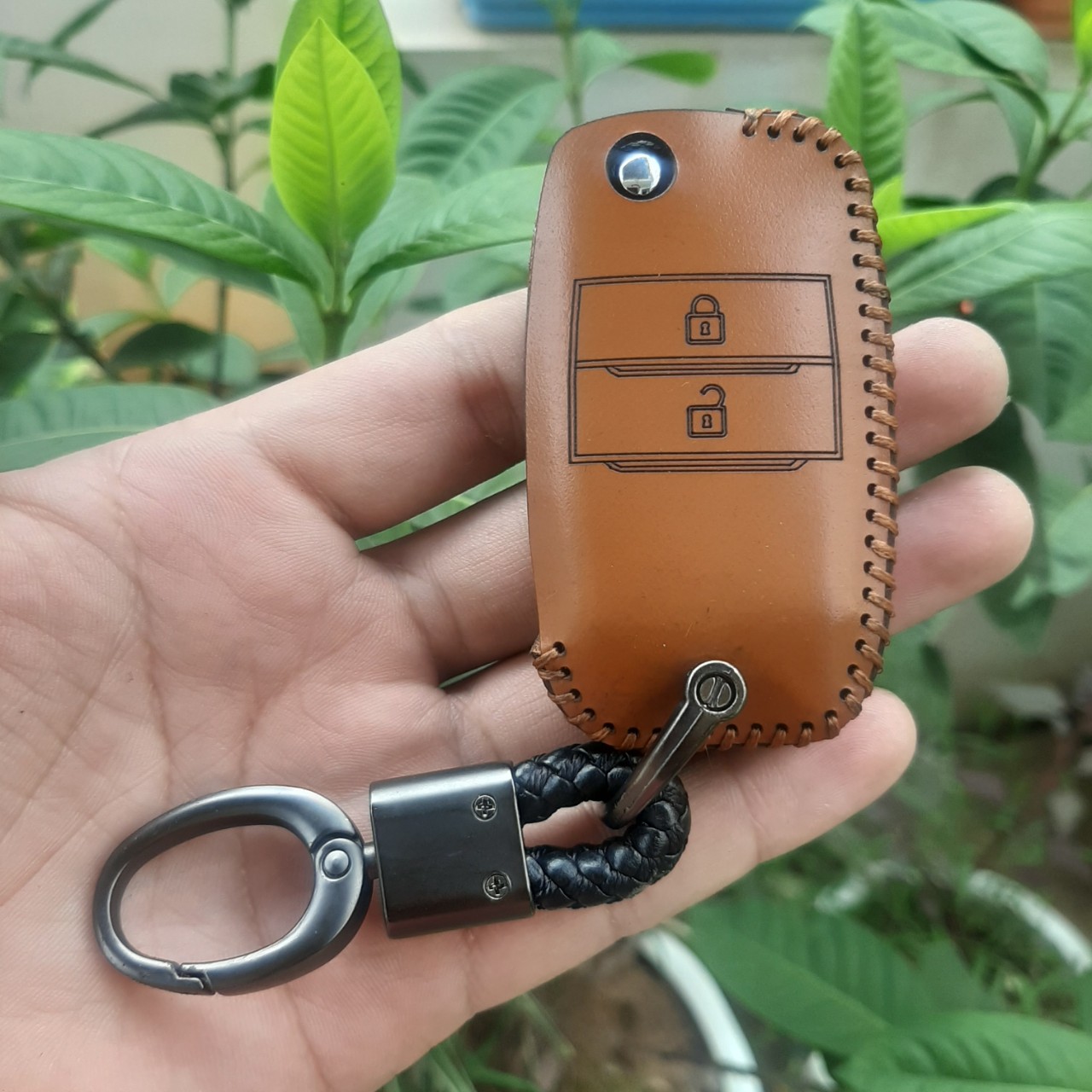 Bao Da Chìa Khóa Kia Morning Cerato, k3, Rondo, Rio, Seltos chìa gập 2 nút. Da Bò thật, Khắc Tên + Số ĐT