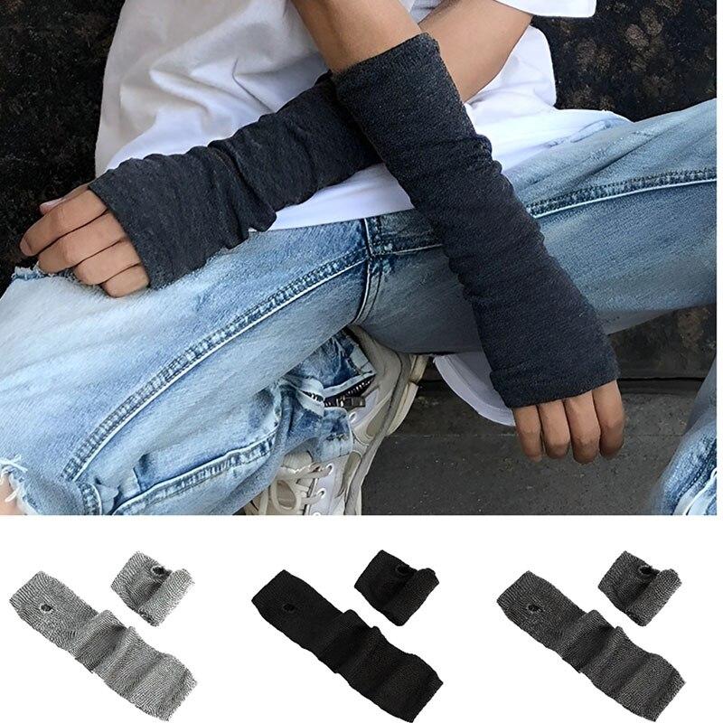 Găng tay không có ngón tay cosplay mitten oversleeve nam nữ thời trang Sun Block giữ ấm còng dệt kim dài tay tay tay tay Color: DARK GRAY