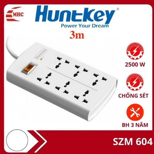 Ổ cắm điện chống sét đa năng, ổ điện thông minh Huntkey SZM604 6 ổ, có đèn báo- Hàng nhập khẩu