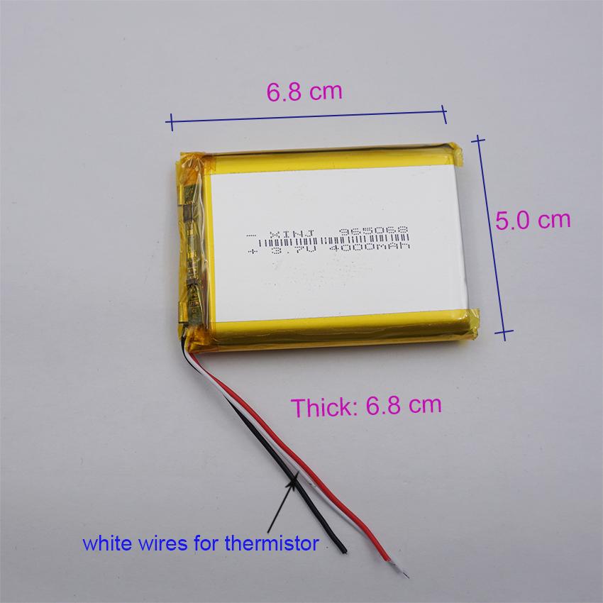 3.7V 4000 mAh 14.8Wh 965068 Polymer Li Lipo Pin 3 Dây Nhiệt Điện Trở JST 3Pin Đầu Nối 2.0mm Cho GPS Power Bank Máy Tính Bảng LED Điện Áp Danh Định: 3.7V