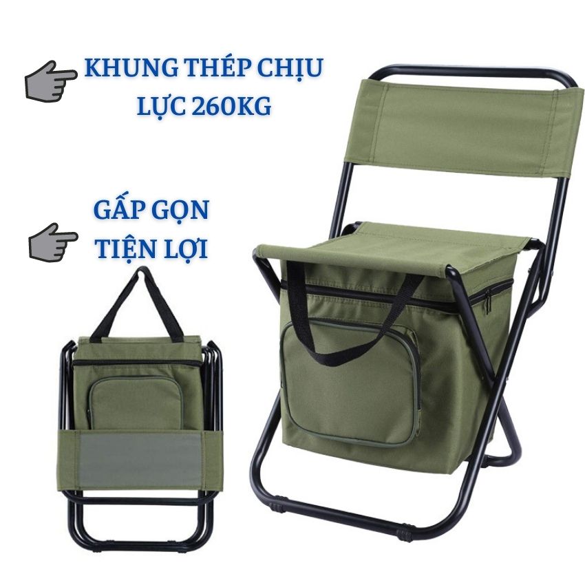 Ghế xếp du lịch gấp gọn đi dã ngoại ngồi câu cá ghế khung hợp chịu lực 260kg