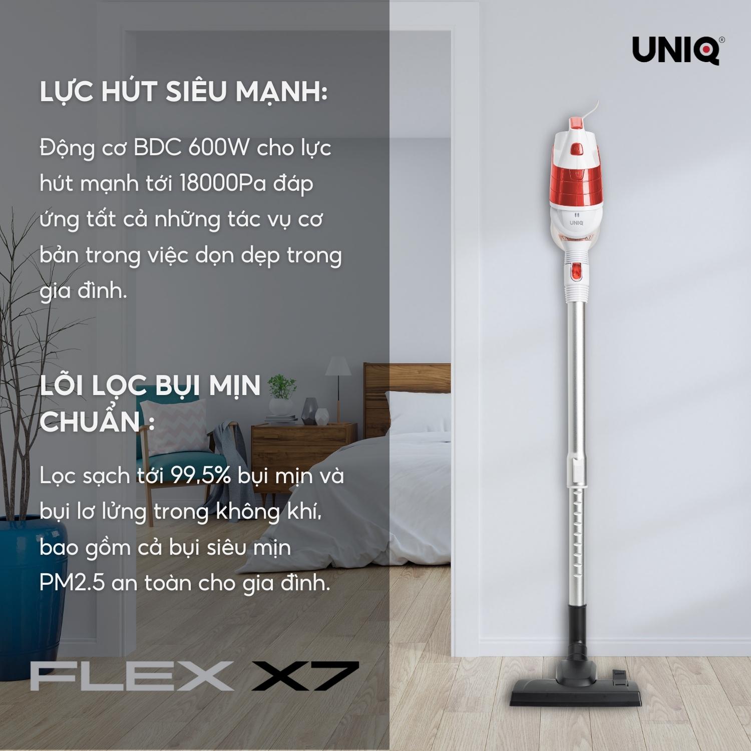 Máy Hút Bụi Cầm Tay UNIQ Flex X7 Đa Năng Gia Đình Mini Dây Dài 5m Hút Giường Đệm Nệm Sofa Xe Hơi Lực Hút Mạnh - Hàng Chính Hãng