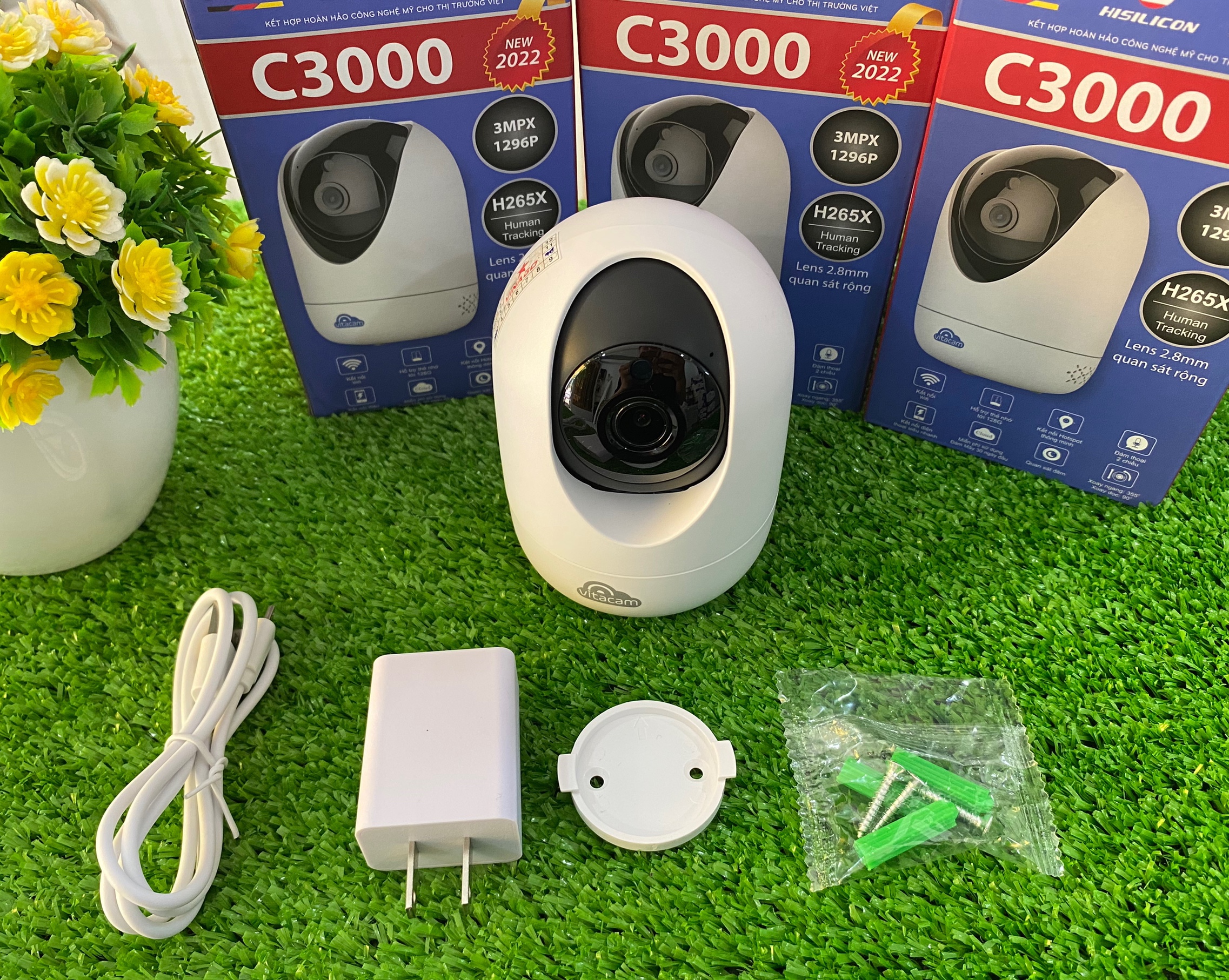 Camera IP Wifi VITACAM C3000 3.0MPX FullHD - Xoay 360, Đàm thoại 2 chiều, Quan sát cực rộng, Theo dõi chuyển động, Hàng chính hãng