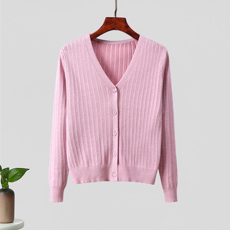 Women Solid Knitted Cardigan Coat Buttoned Front V Neck Long Sleeves Ribbed Autumn Spring Sweater Knitting Coat