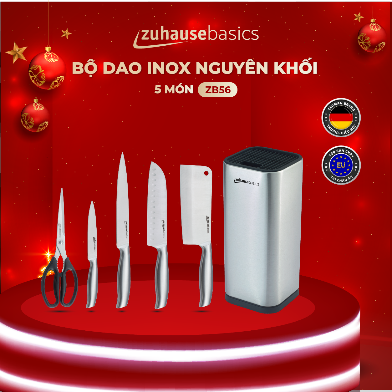 Bộ dao nhà bếp Zuhausebasics ZB56 gồm 5 món, bộ dao inox lưỡi dao chống dính, - hàng chính hãng