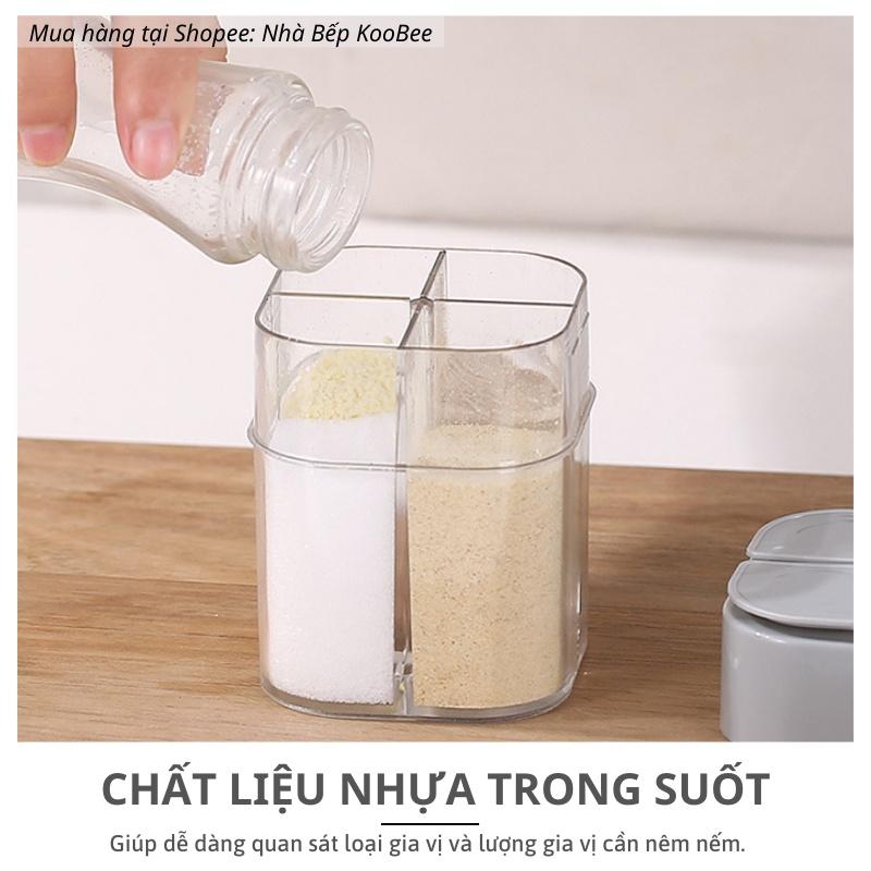 Hũ đựng gia vị 4 ngăn có lỗ rắc - Lọ rắc gia vị cao cấp bằng nhựa trong suốt KooBee (NB45)