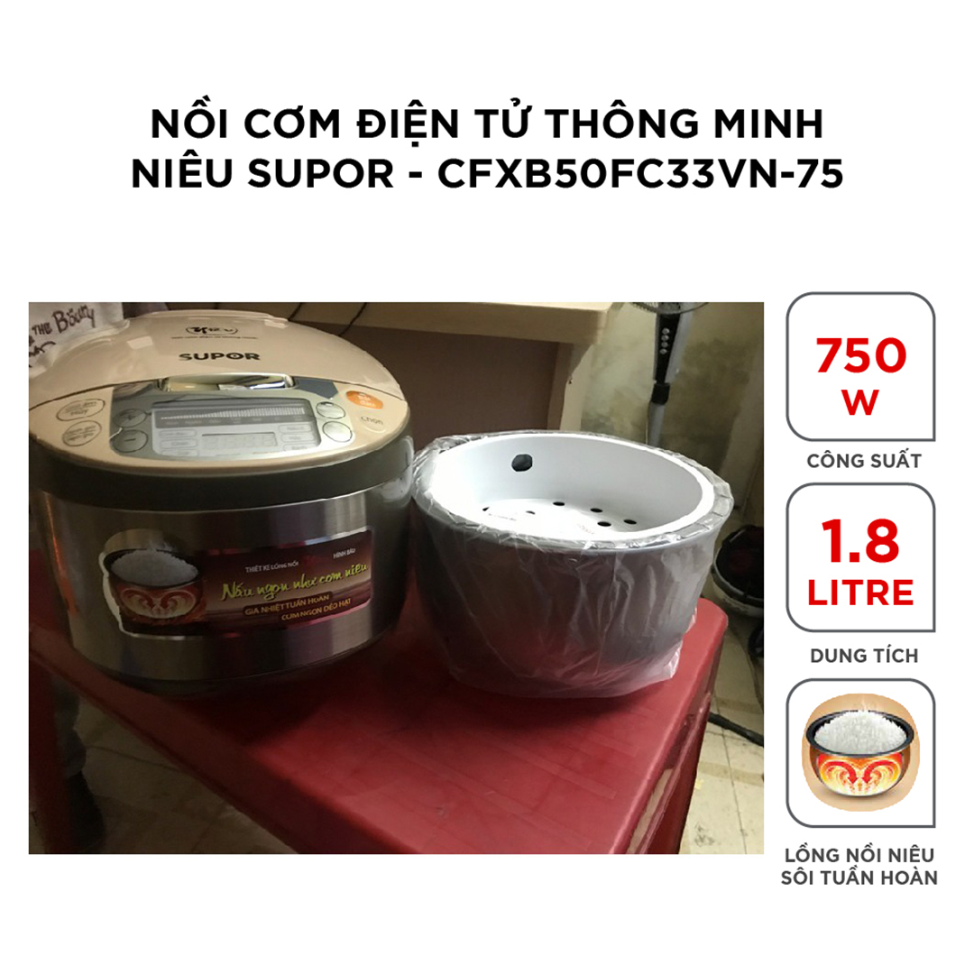 (HÀNG CHÍNH HÃNG) Nồi cơm điện tử thông minh niêu E-Spherical Supor CFXB-50FC33VN-75 - 1.8L, 750W