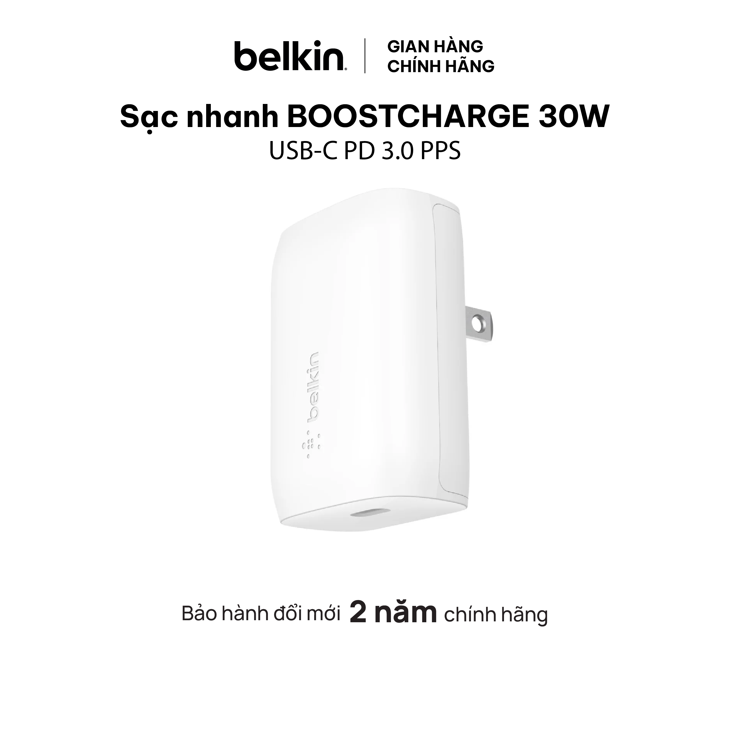 Sạc BOOST↑CHARGE Belkin 30W USB-C PD 3.0 PPS WCA005 - Hàng chính hãng