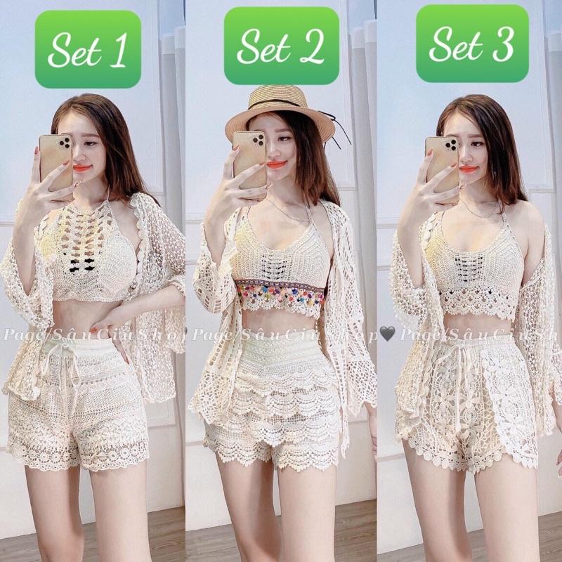 Bộ bơi bikini ren️Set ren đi biển 3 món sang chảnh hàng QC