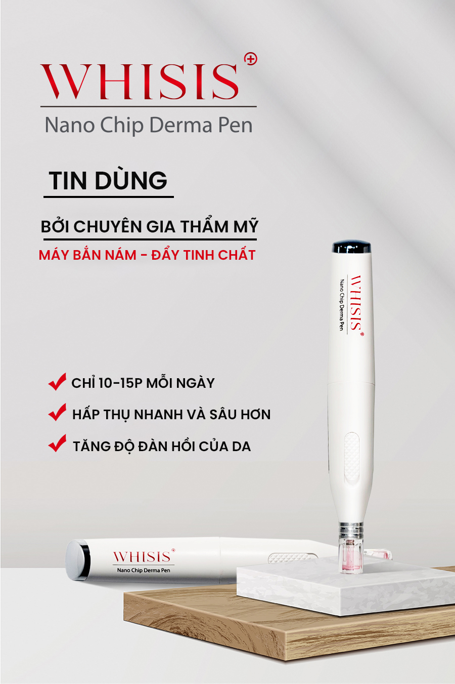 Máy Đẩy Tinh Chất WHISIS Nano Chip Derma Pen Xóa Mờ Sạm Nám, Tái Tạo Da