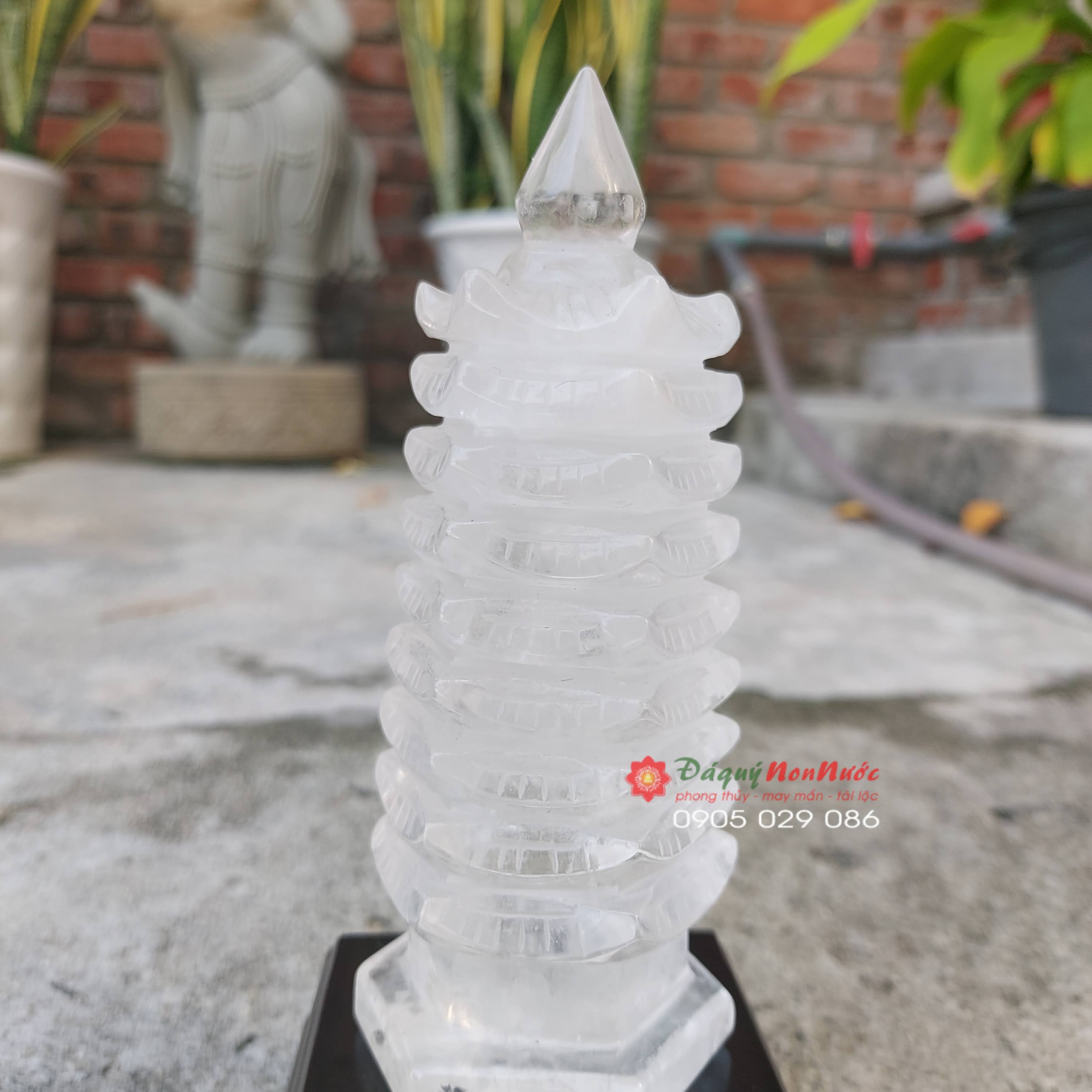 Tháp văn xương phong thuỷ đá thạch anh trắng cao 12cm - đá Non Nước