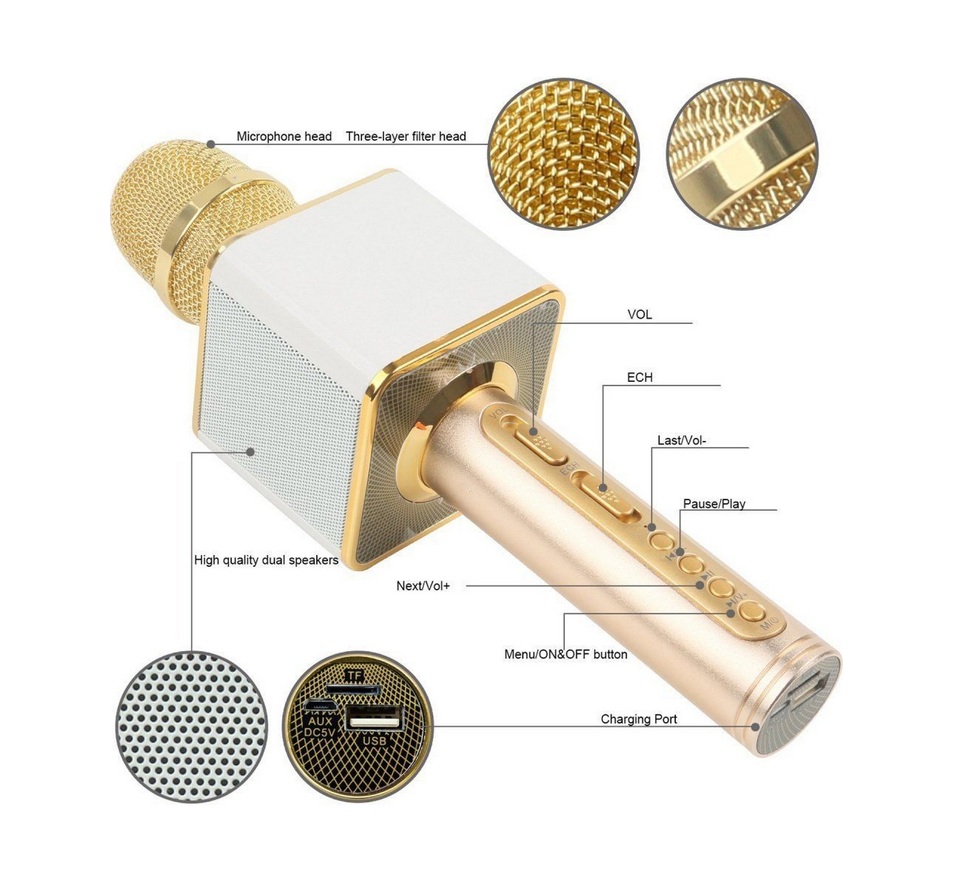 Hình ảnh Micro karaoke không dây bluetooth kiêm loa nghe nhạc  3 trong 1 PF72 Gold - Hàng Nhập Khẩu