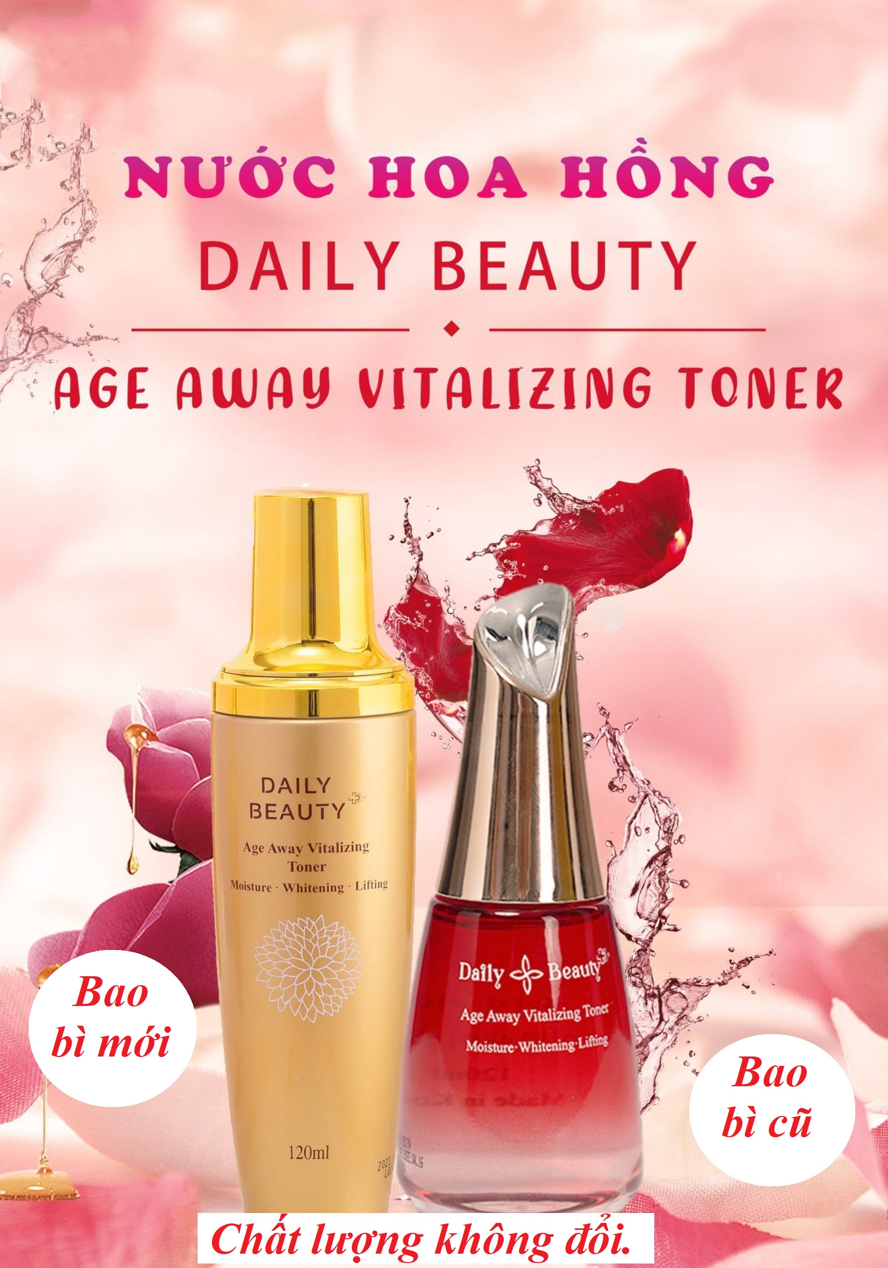 Combo 4 hộp Nước hoa hồng Daily Beauty Age Away Vitalizing Toner R&amp;B Việt Nam nhập khẩu chính ngạch từ Hàn Quốc