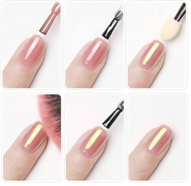 Set Bột Tráng Gương Nail 6 Màu Ánh Trai Trang Trí Móng Óng Ánh