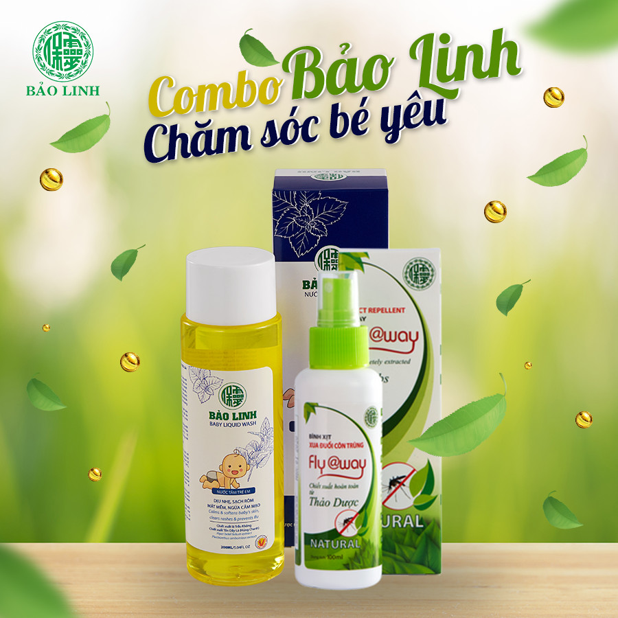 Combo Bảo Linh Chăm Sóc Bé Yêu. Nước Tắm Bé 200ml, Xịt đuổi muỗi Fly@way 100ml