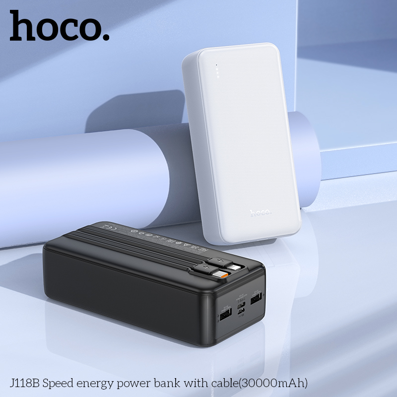 Sạc Dự Phòng Dành Cho Hoco J118B 30000Mah 2 Cổng Sạc Usb, Cáp Sạc 2 Dây Chân Type-C Và Ip Hàng Chính Hãng