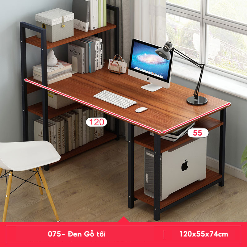 Bàn làm việc, bàn máy tính thiết kế thông minh kèm giá sách, kích thước 1m,1m2, chất liệu cao cấp chống xước, chống ẩm