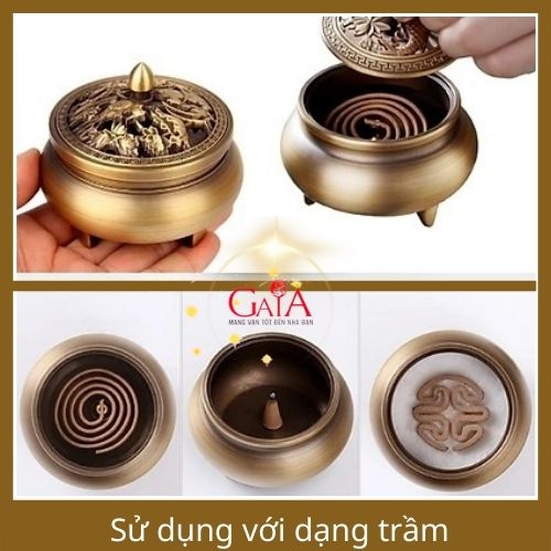 Lư xông trầm cao cấp bằng đồng nguyên khối chạm khắc tinh tế - đế bằng, trơn DXT16