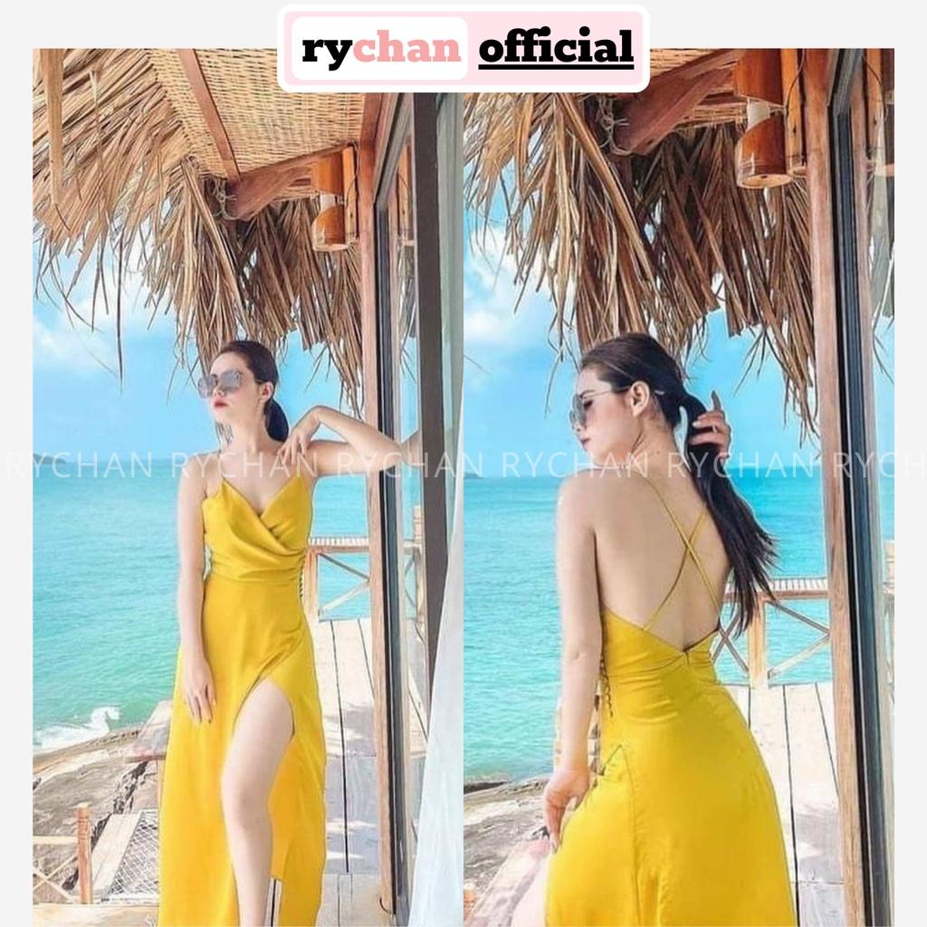 FREESHIP Đầm Maxi Vàng Đắp Chéo Xẻ Tà Đan Lưng Siêu Sexy KIMGIA DS