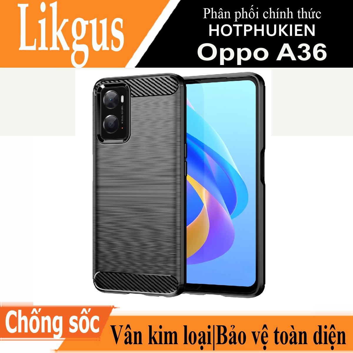 Ốp lưng chống sốc vân kim loại cho Oppo A36 hiệu Likgus - hàng nhập khẩu
