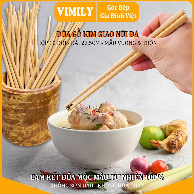 Đũa Kim Giao cao cấp ăn cơm kháng khuẩn chịu nhiệt VIMILY mẫu tròn 10 đôi