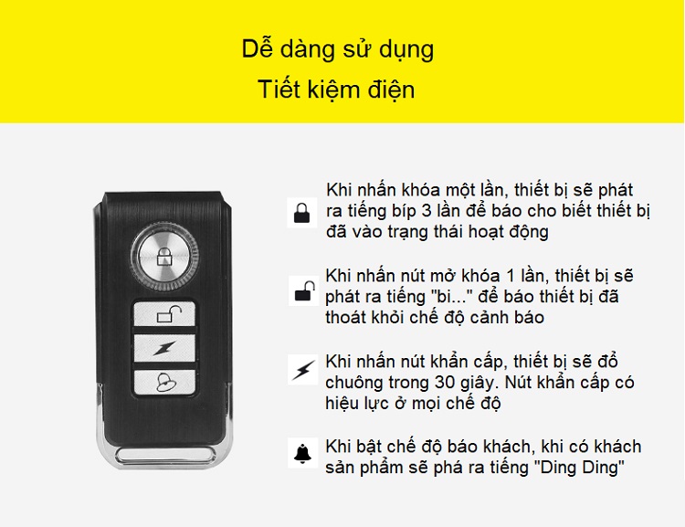 Báo động cảm biến rung có điều khiển từ xa V2 ( Tặng 02 nút giữ dây điện )