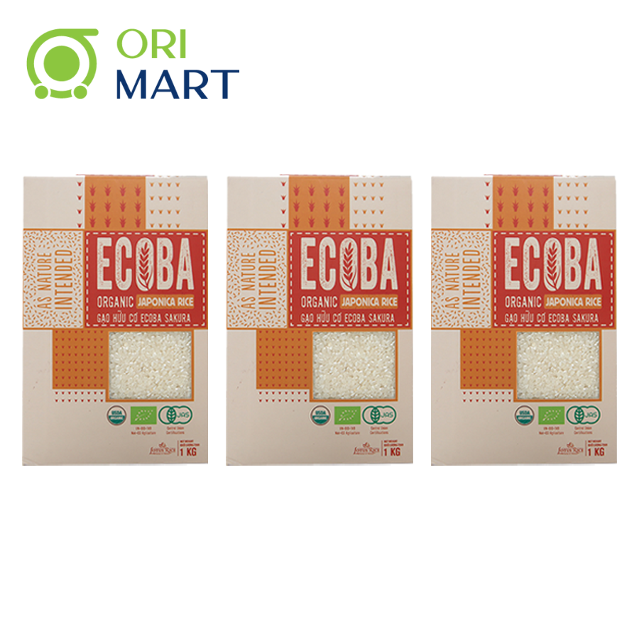 Combo 5 Gạo Nhật Hữu Cơ ECOBA SAKURA Ecoba Organic Japonica Rice An Toàn Sức Khoẻ, Giàu Dinh Dưỡng Túi 1Kg ORIMART