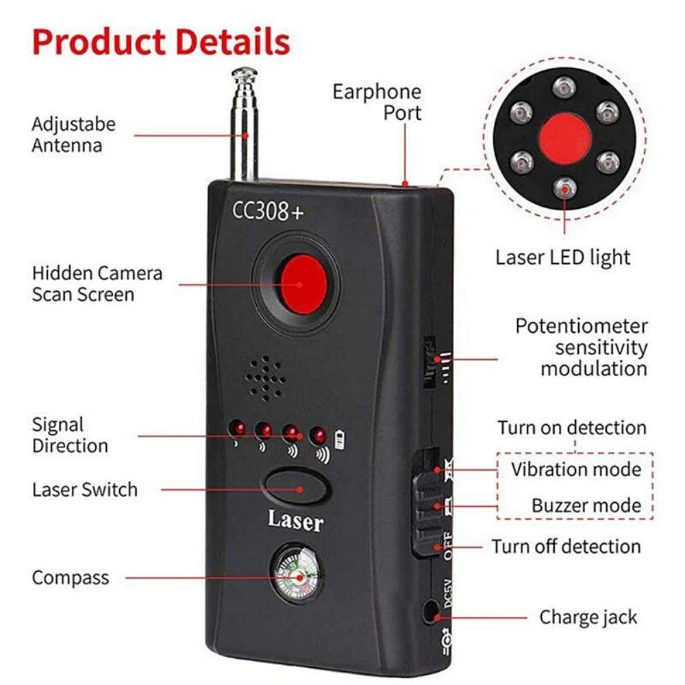 ROGTZ - Máy Phát Hiện Nghe Trộm C308 - Phát Hiện Camera, Định Vị GPS Hiệu Quả, Phát Hiện Đa Tần Số, Công Nghệ Quét Hồng Ngoại, Cảnh Báo Thông Minh, Pin 500mAh Hoạt Động Bền Bỉ, Thiết Kế Hiện Đại - Hàng Chính Hãng