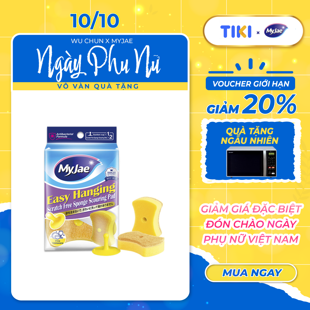 Miếng Bọt Biển Rửa Chén MyJae 2 Mặt, Mút Xốp Rửa Bát Đa Năng Kèm Miếng Nhựa Hít Kê  11.3cm x 7.8cm x 3cm  (2 Miếng/Gói)