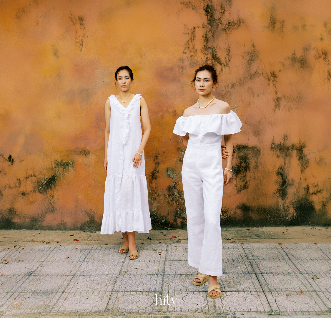 Đầm Maxi Linen Trắng Rút Rua Thủ Công Cao Cấp Du lịch Biển Resorts Lân Sa Thời trang Hity DRE209