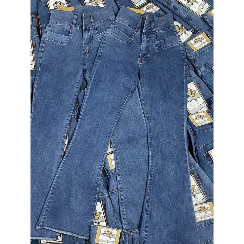 Quần jean nữ ống loe 2 túi trước chít thân co giãn