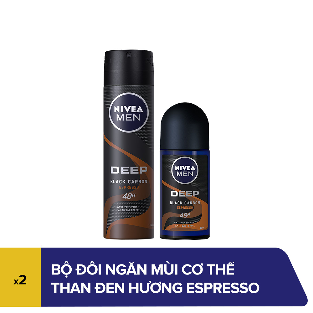 Bộ đôi Xịt Ngăn Mùi Nivea Men Than Đen Hương Espresso 150ml và Lăn Ngăn Mùi Nivea Men Than Đen Hương Espresso 50ml