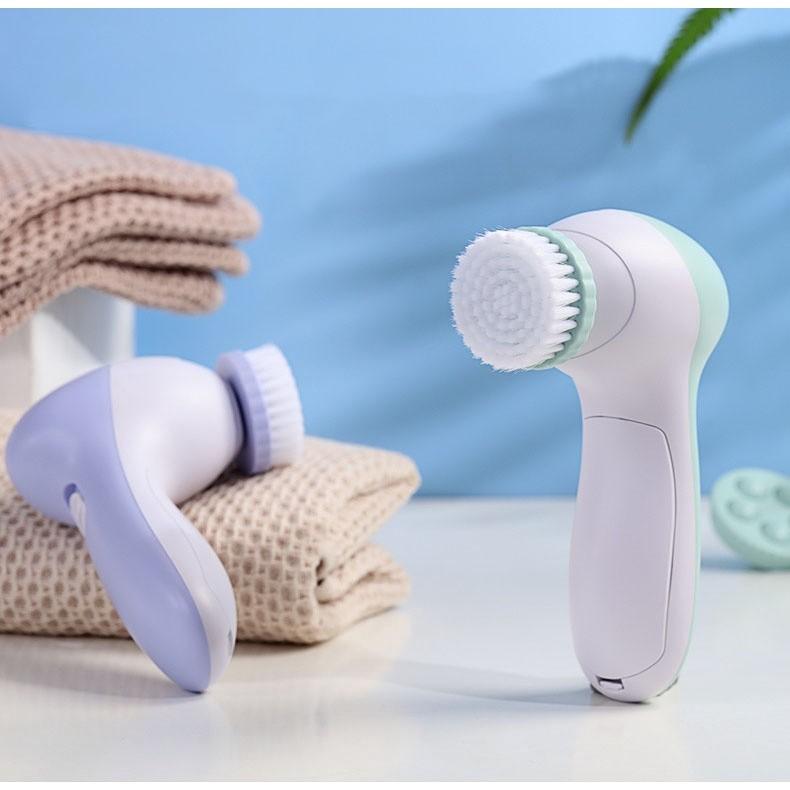 (Xả Kho) Máy Rửa Mặt Rung 5 Đầu Thay Thế Loại Bỏ Vi Khuẩn, Bụi Bẩn Có Hại